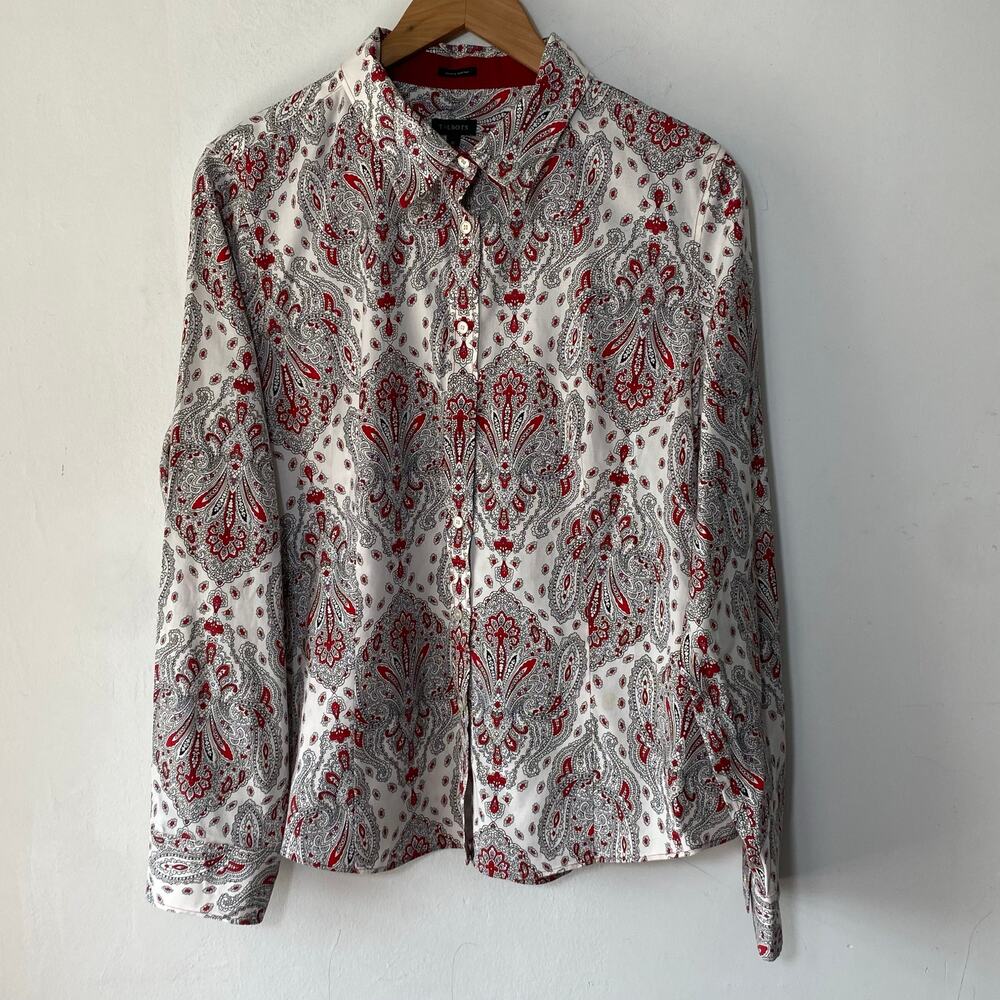 Talbots Sz 16 Paisley Button-Up Blouse Career Classic Old‎ Money Mature Office